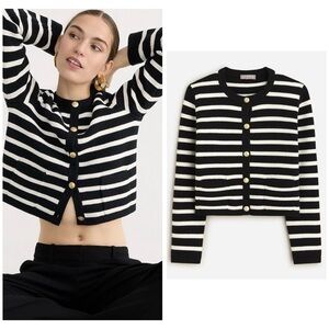 J.Crew Emilie Cardigan in Black Ivory Stripe Knit Cardigan Size Medium​​​